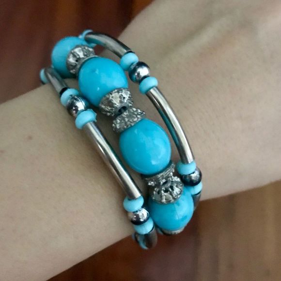 Silver Bracelet with Blue Beads - Picture 1 of 3